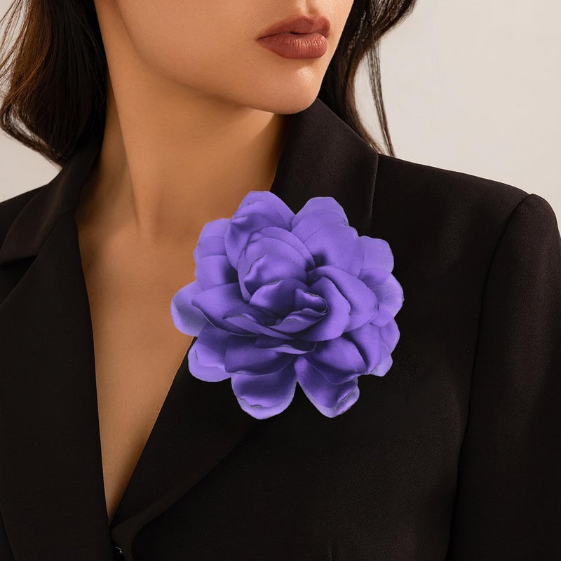 Decixde Satin Fabric Rose Flower Brooches - Handmade Floral Accessory for Wedding Party Dance Banquet Ceremony - Size: 4.72in - Image 4